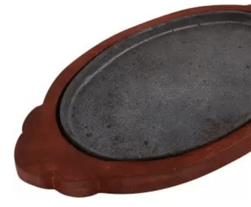 Wooden cast Iron Sizzler Plate/Tray with Wooden Base Oval Shape Plate and Modern Design - Image 3